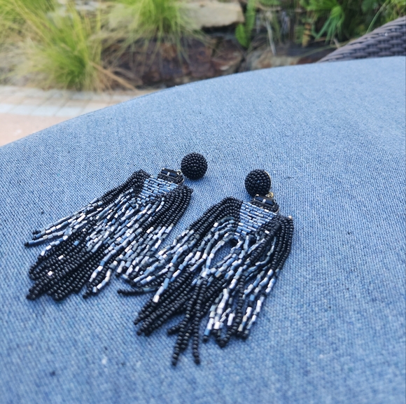 Sold!!! Beautiful Black and Silver Beaded Tassel Earrings - Picture 16 of 16